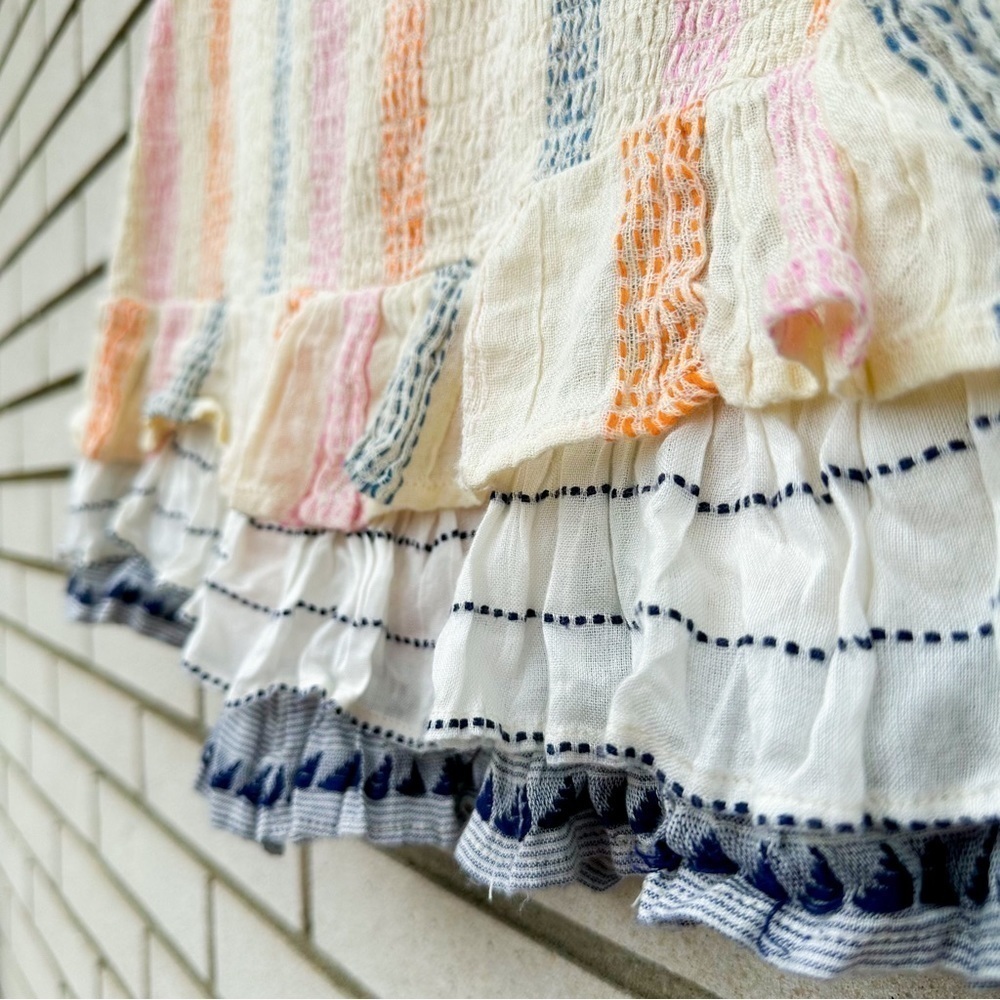 Tularosa Calmar Stripe Smocked Ruffle Mini Skirt Pastel Boho Resortwear S - Picture 8 of 13